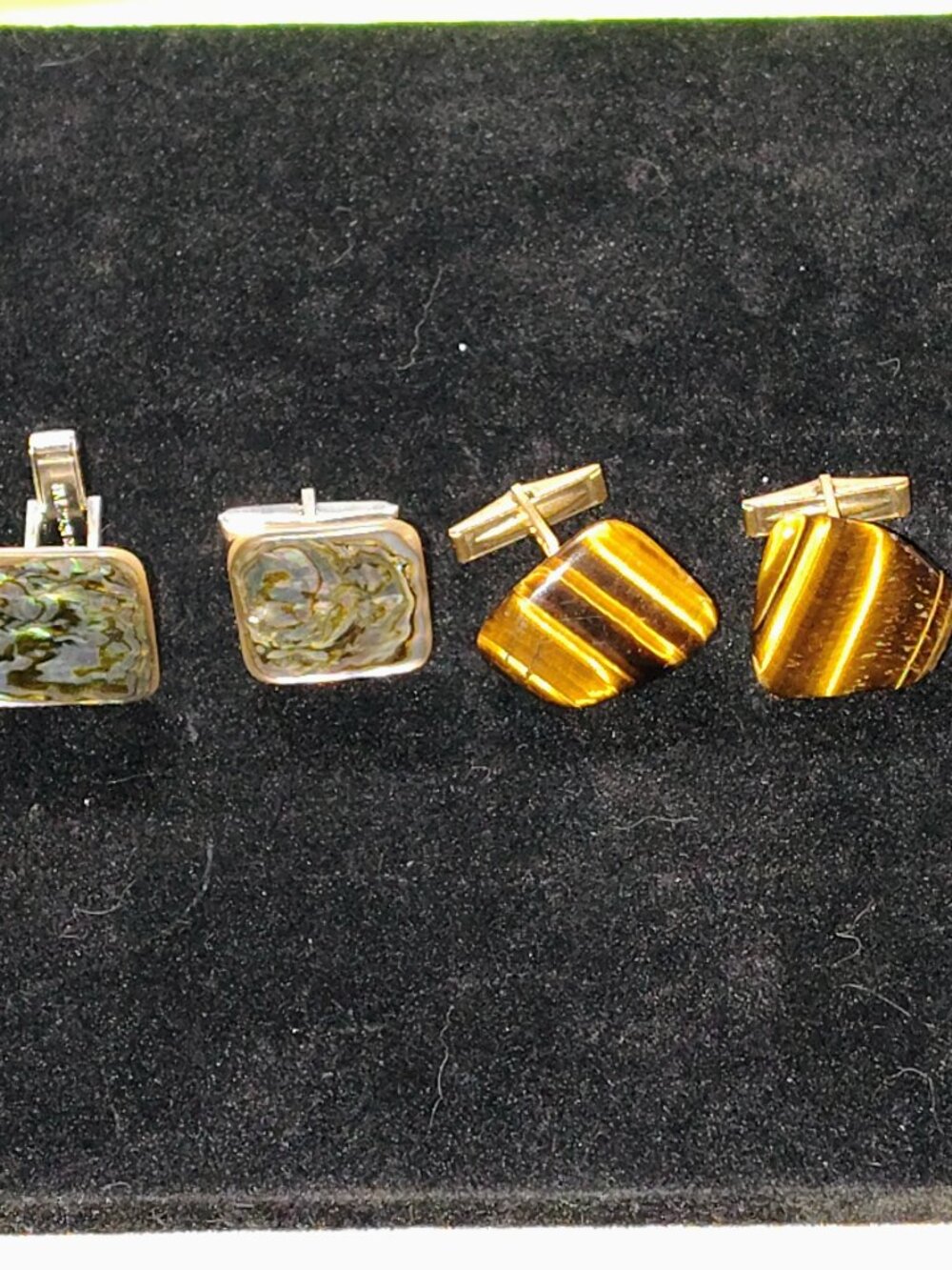 Vintage Abalone & Tiger’s Eye Cufflinks Bundle – 1950s–60s Avedon Patent